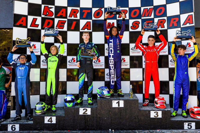 Nícolas com seu macacão vermelho em P3 - Créditos Darkside Karts