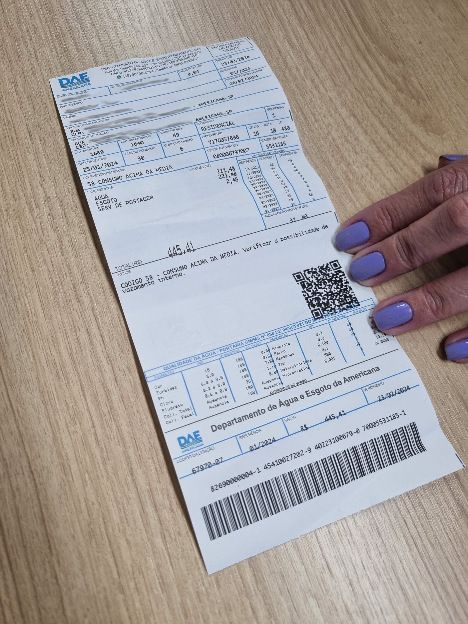 DAE disponibiliza relatório de qualidade da água via QR Code 1 Modelo de conta de água (1)