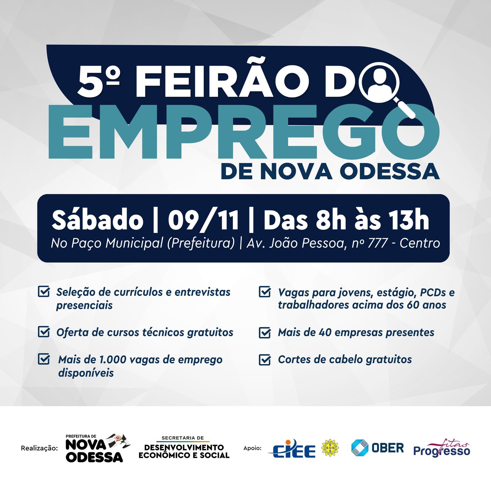 eCard 5º Feirão do Emprego Prefeitura de Nova Odessa 2024-11-09