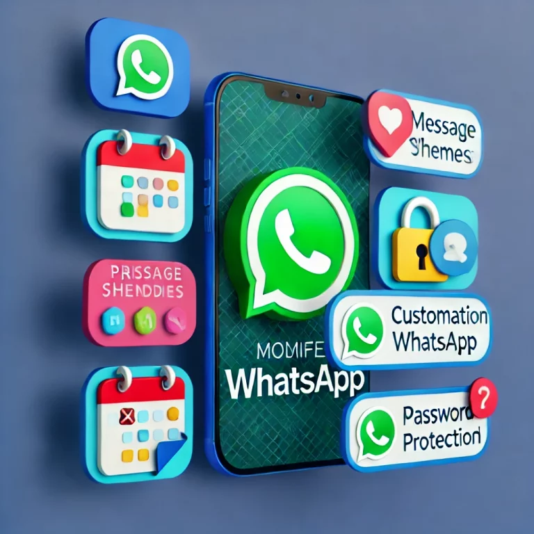 Imagem destacada representando as funcionalidades avançadas dos aplicativos modificados do WhatsApp, incluindo personalização, privacidade, agendamento de mensagens e proteção de conversas.