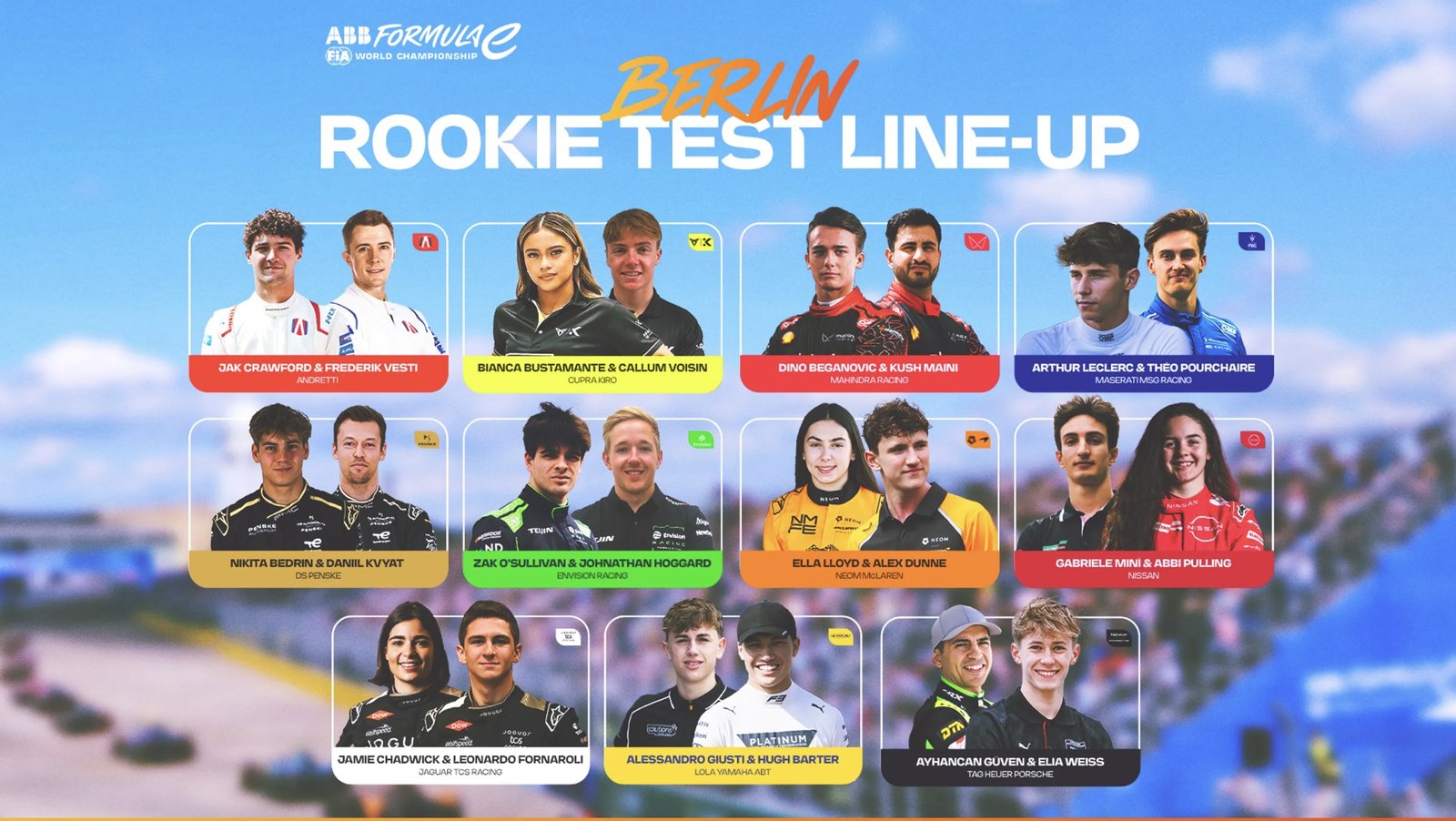 Fórmula E/Divulgação Arte com todas as duplas do Teste de Pilotos Novatos