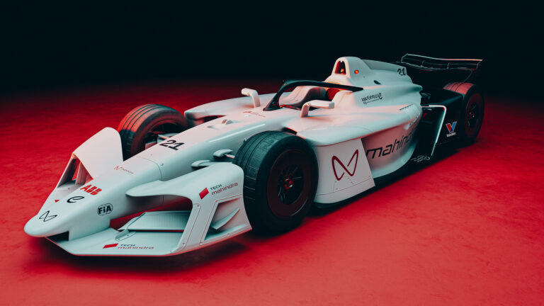 Mahindra Racing/Fórmula E/Divulgação Na imagem, o novo carro GEN4 nas cores da Mahindra Racing